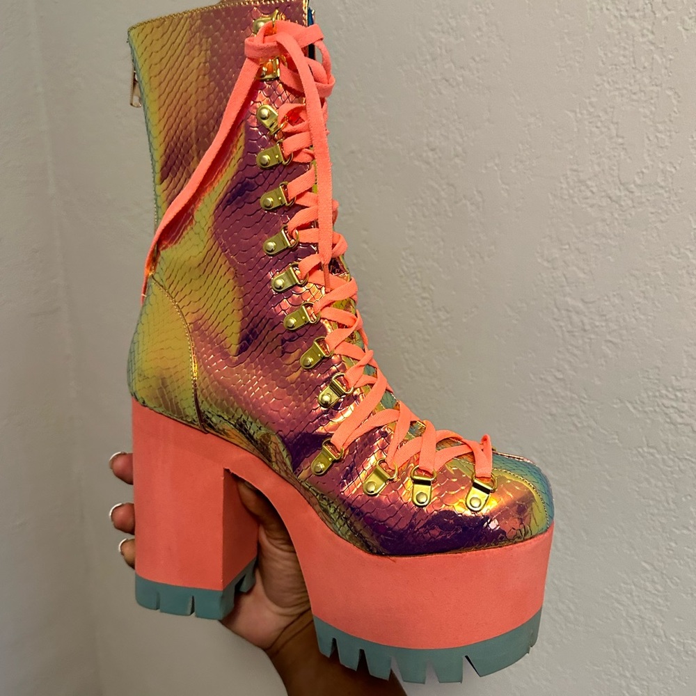 Club Exx platform metallic boots